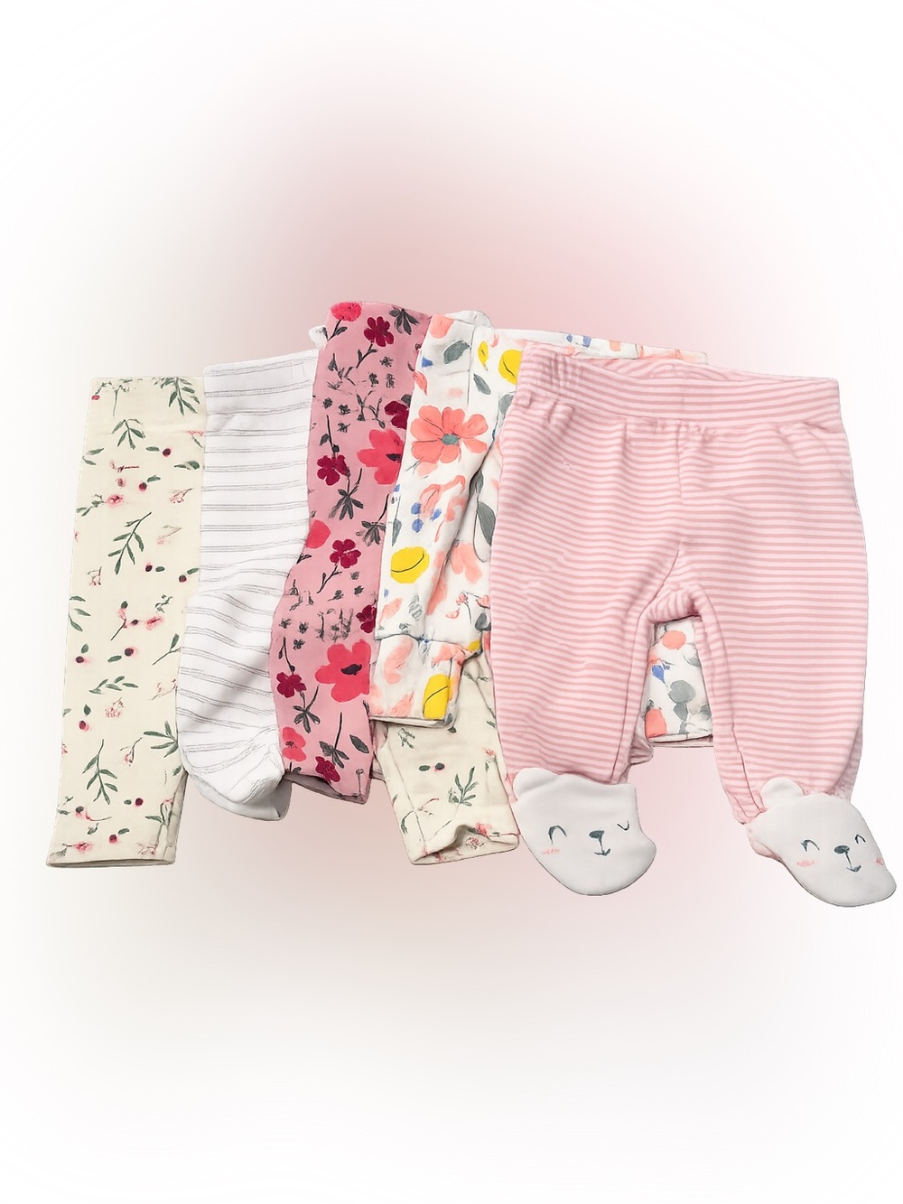 Carter's Baby Girls Pink Floral & Striped Footed Pants Set